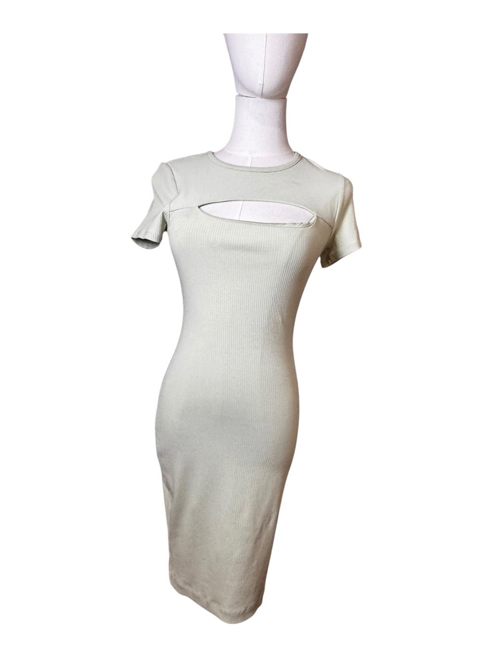 GUESS Eco Lilia Ribbed Bodycon Keyhole Cutout Mint Green Dress XS | NWT